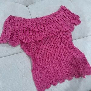 Pink Off-Shoulder Knit Sweater